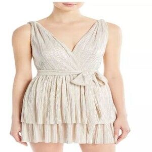 Sabina Musayev Alma Plisse Mini Wrap Dress Champagne Shimmer Party Pleated Sz M